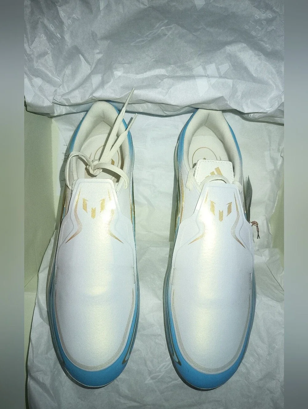 Adidas Messi F50 Pro FG Soccer Cleats Men’s White with Light Blue Trim